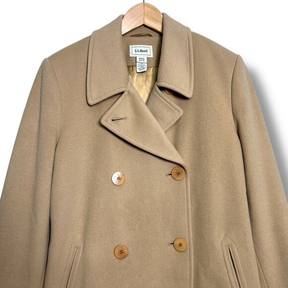 LL Bean Cashmere Blend Peacoat Coat Camel Size 14 Career Old Money Nautical - Picture 3 of 14